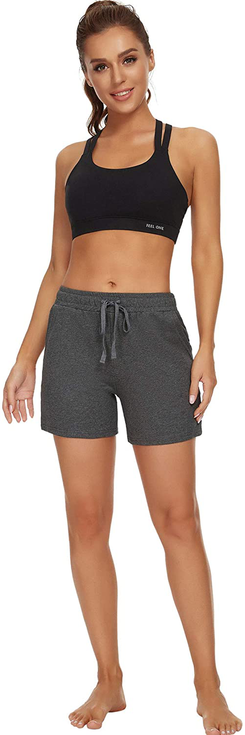 Tandisk Women'S 5" Casual Jersey Cotton Shorts Lounge Yoga Pajama Walking Shorts with Pockets Activewear Apparel & Accessories > Clothing > Shorts Kylie Max   