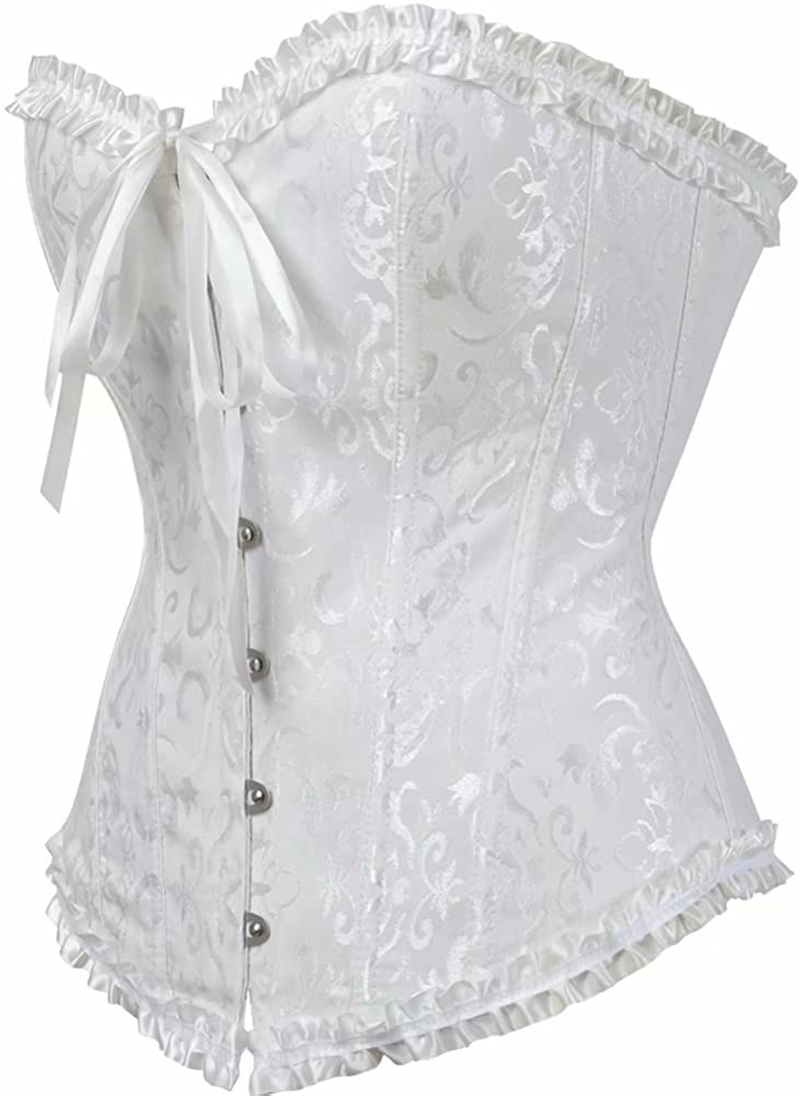 Corset Top Bustier Women'S Overbust Satin Floral Lace up Trim plus Size Bodyshaper Apparel & Accessories > Clothing > Underwear & Socks > Lingerie jutrisujo   