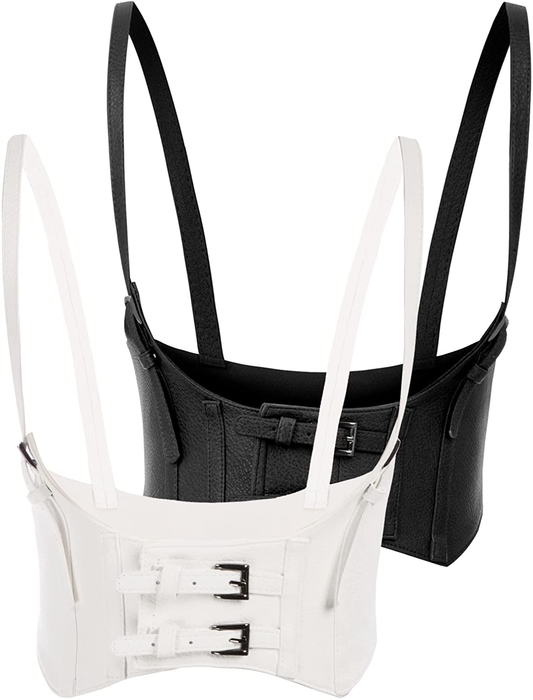 KANCY KOLE Women Fashion Faux Leather Waist Belt Steampunk Underbust Corset Apparel & Accessories > Clothing > Underwear & Socks > Lingerie KANCY KOLE Black+ivory Medium 