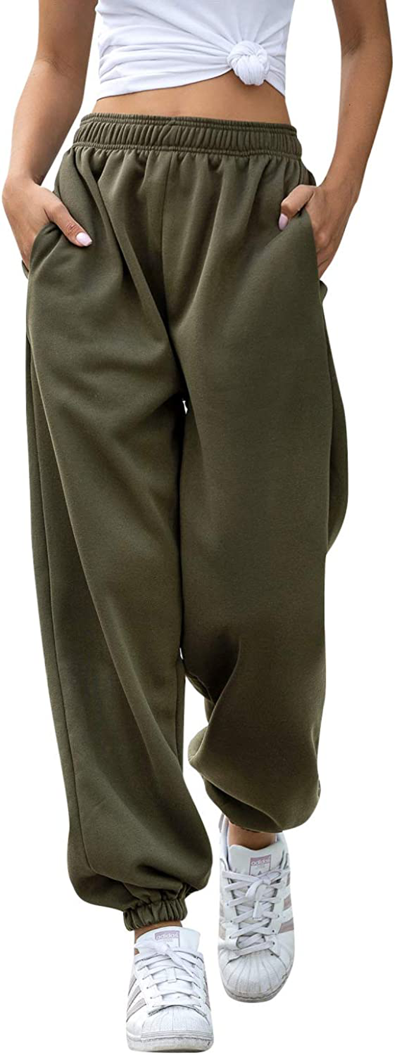 Women'S Cinch Bottom Sweatpants Pockets High Waist Sporty Gym Athletic Fit Jogger Pants Lounge Trousers Apparel & Accessories > Clothing > Activewear Kylie Max   