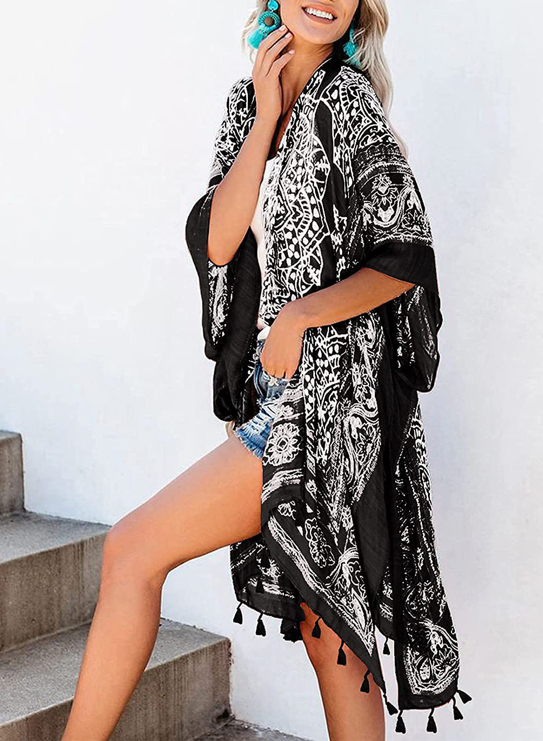 Dokotoo Womens 2022 Fashion Summer Print Kimono Casual Cardigans Loose Cover Ups Apparel & Accessories > Clothing > Swimwear Kylie Max   