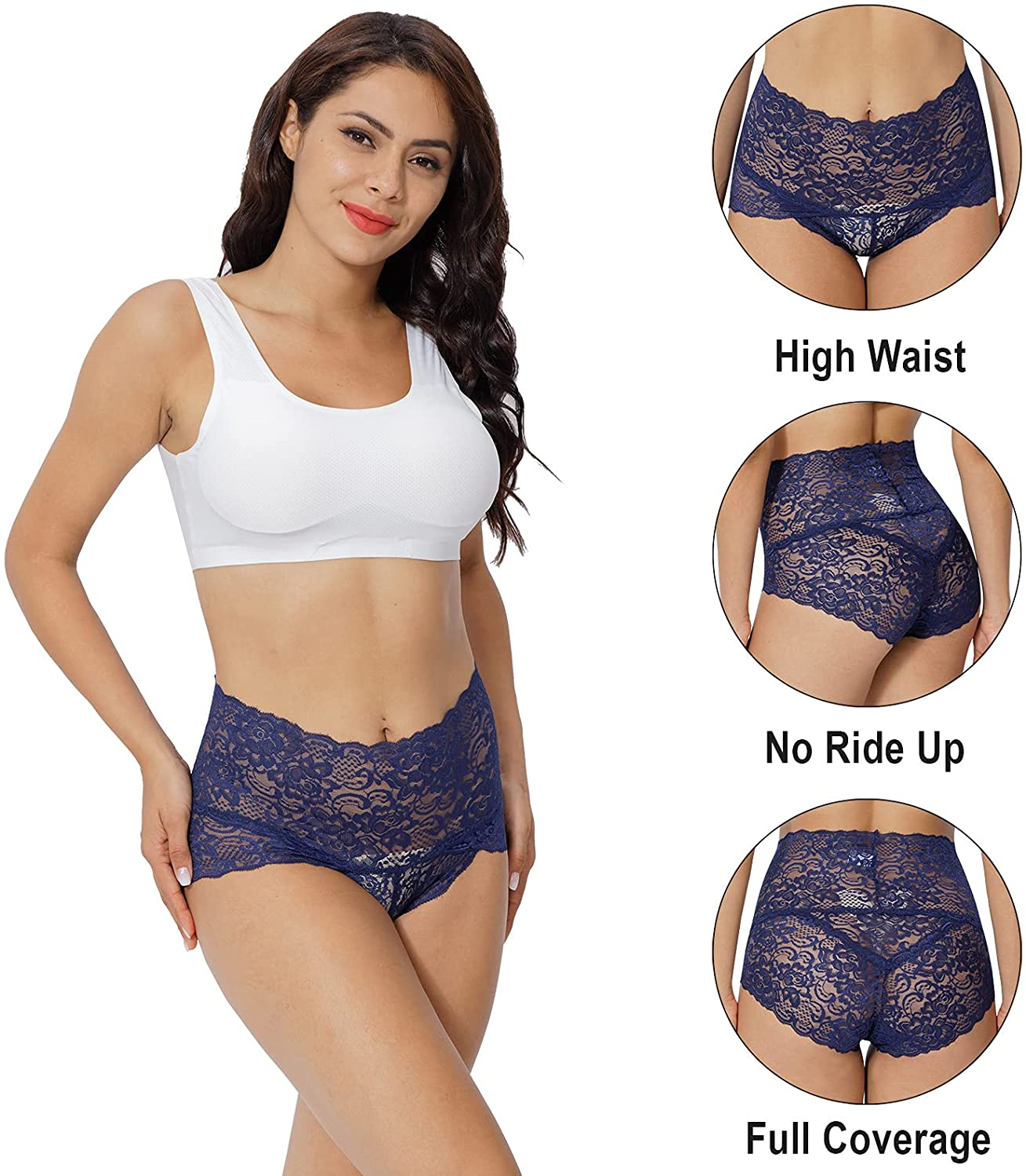 KYY Women'S Lace Underwear High Waist Sexy Panties Full Coverage Briefs 4 Pack  KYY   