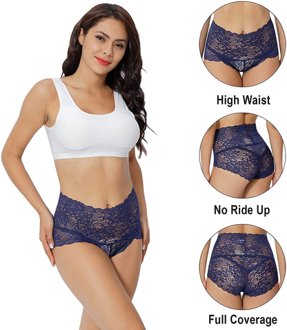 KYY Women'S Lace Underwear High Waist Sexy Panties Full Coverage Briefs 4 Pack  KYY   
