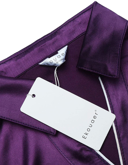 Ekouaer Women'S Long Sleeve Satin Sleepshirt Button down Nightgowns Silk Nightshirt Pajama Top Sleepwear S-XXL Apparel & Accessories > Clothing > Sleepwear & Loungewear > Nightgowns Kylie Max   