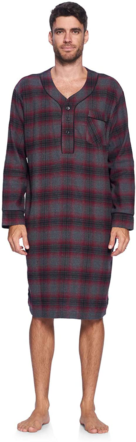 Ashford & Brooks Mens Flannel Plaid Long Sleep Shirt Henley Nightshirt Apparel & Accessories > Clothing > Sleepwear & Loungewear > Nightgowns Kylie Max   