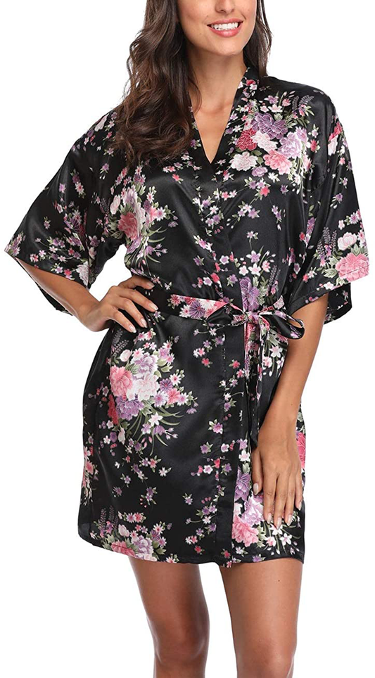 Women'S Floral Silk Kimono Robes Bridesmaid Satin Robes Wedding Party Sleepwear Apparel & Accessories > Clothing > Sleepwear & Loungewear > Robes MissNina   
