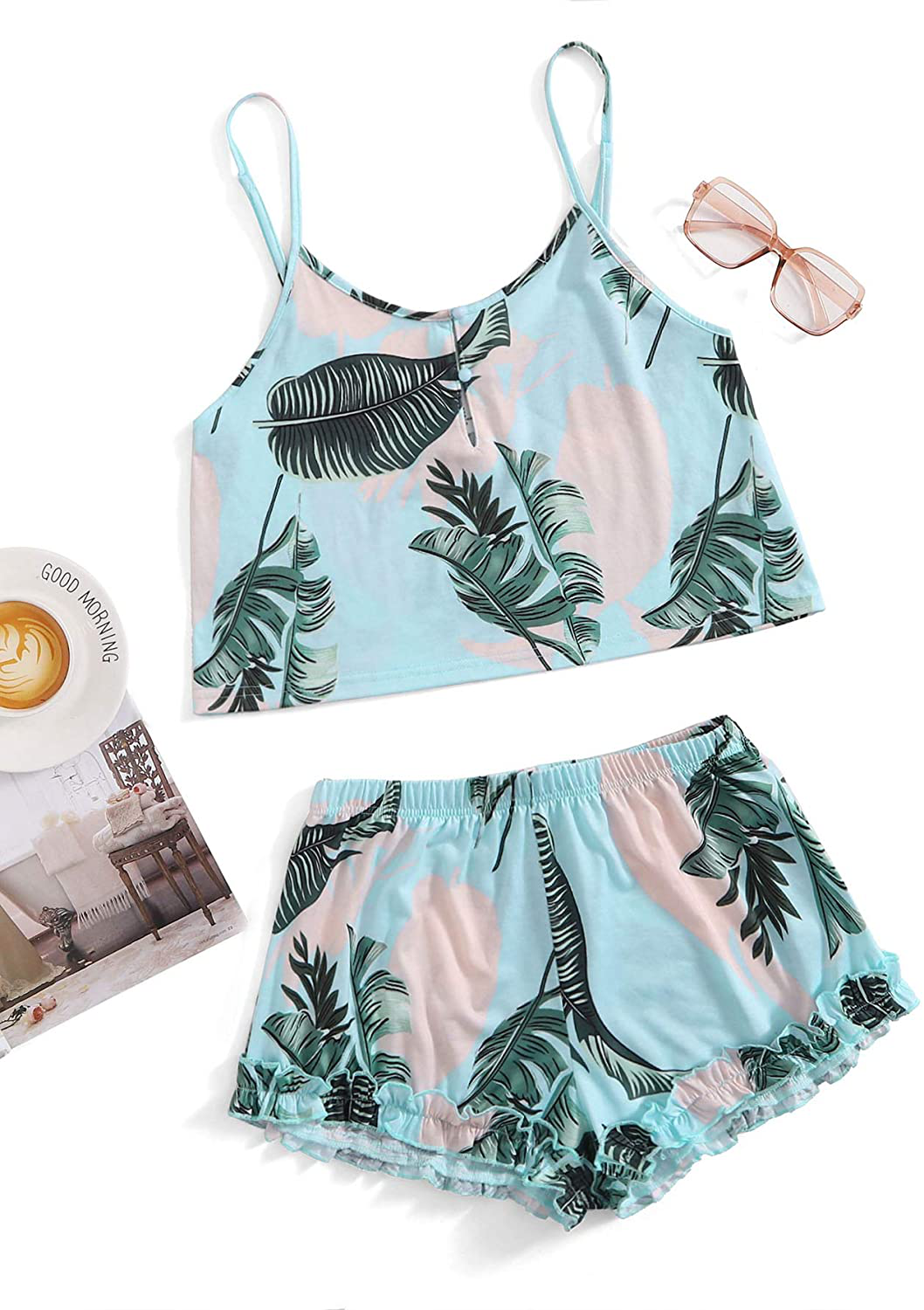 Shein Women'S Summer Floral Print Cami Top and Shorts Pajamas Set Apparel & Accessories > Clothing > Sleepwear & Loungewear Kylie Max   