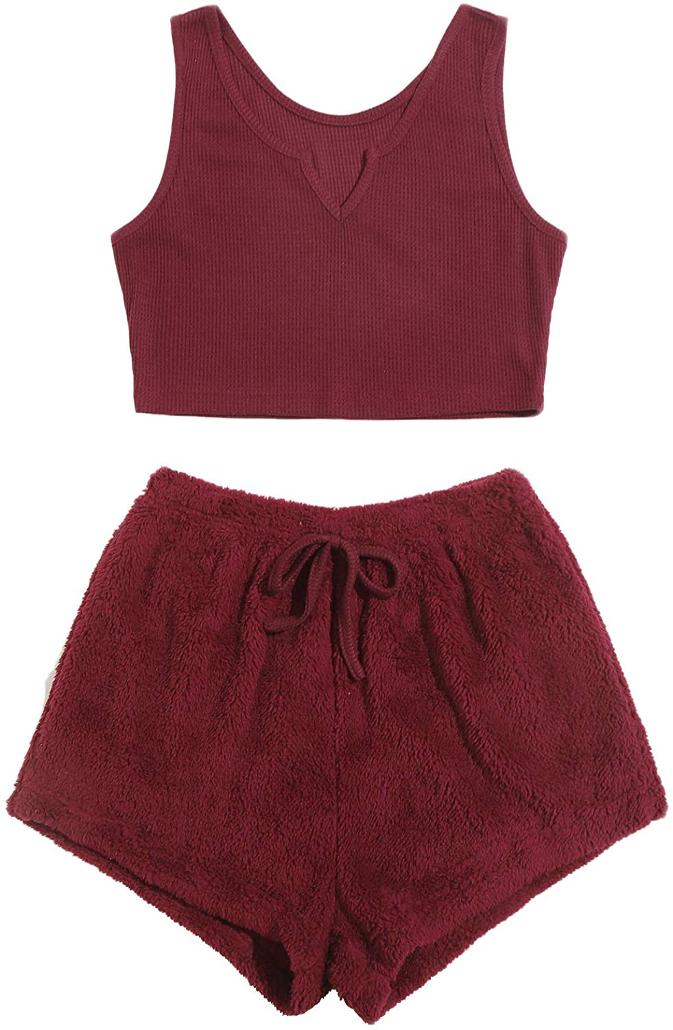 Verdusa Women'S 2 Piece PJ Set Notched Tank Top & Teddy Shorts Fuzzy Lounge Pajama Set Apparel & Accessories > Clothing > Sleepwear & Loungewear Kylie Max   