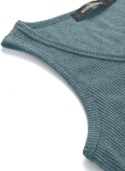 MEROKEETY Womens V Neck Tank Tops Summer Sleeveless Ribbed Button Casual Henley Shirts Apparel & Accessories > Clothing > Activewear Kylie Max   
