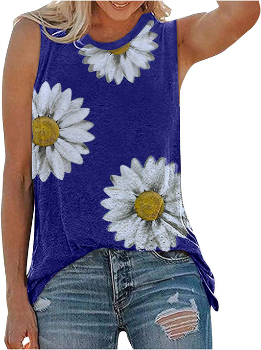 FABIURT Womens Tank Tops, Women Cute Sunflower Printed Vest Tshirt Sleeveless Workout Tunic Loose Casual Summer Tank Top Apparel & Accessories > Clothing > Activewear Kylie Max   