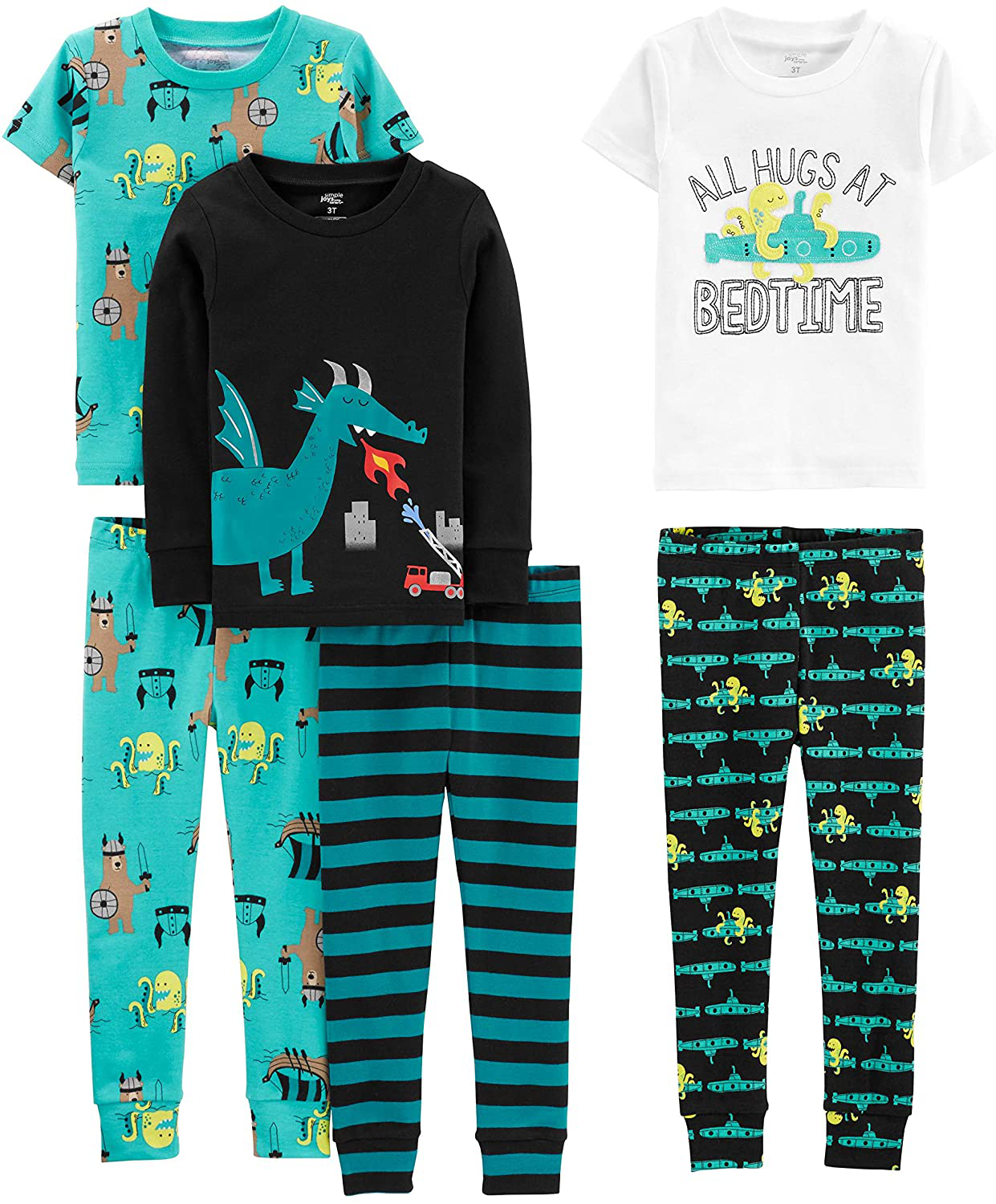 Simple Joys by Carter'S Babies, Toddlers and Boys' 6-Piece Snug Fit Cotton Pajama Set Apparel & Accessories > Clothing > Sleepwear & Loungewear > Pajamas Kylie Max   
