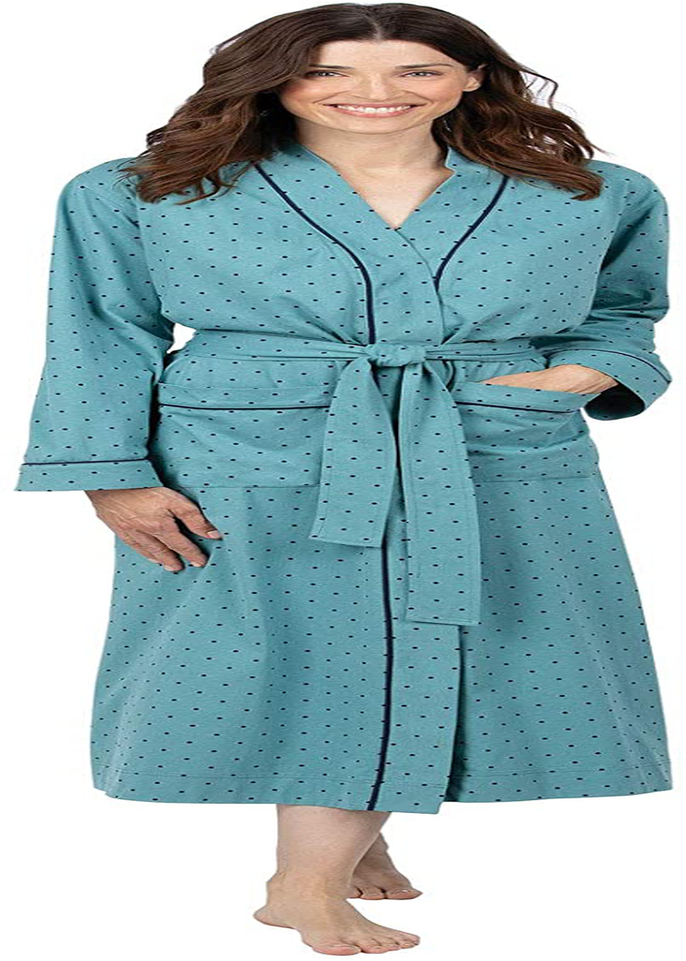 Pajamagram Long Women'S Cotton Robes - Soft Robe Womens Apparel & Accessories > Clothing > Sleepwear & Loungewear > Robes PajamaGram Teal - Polka Dot Small 
