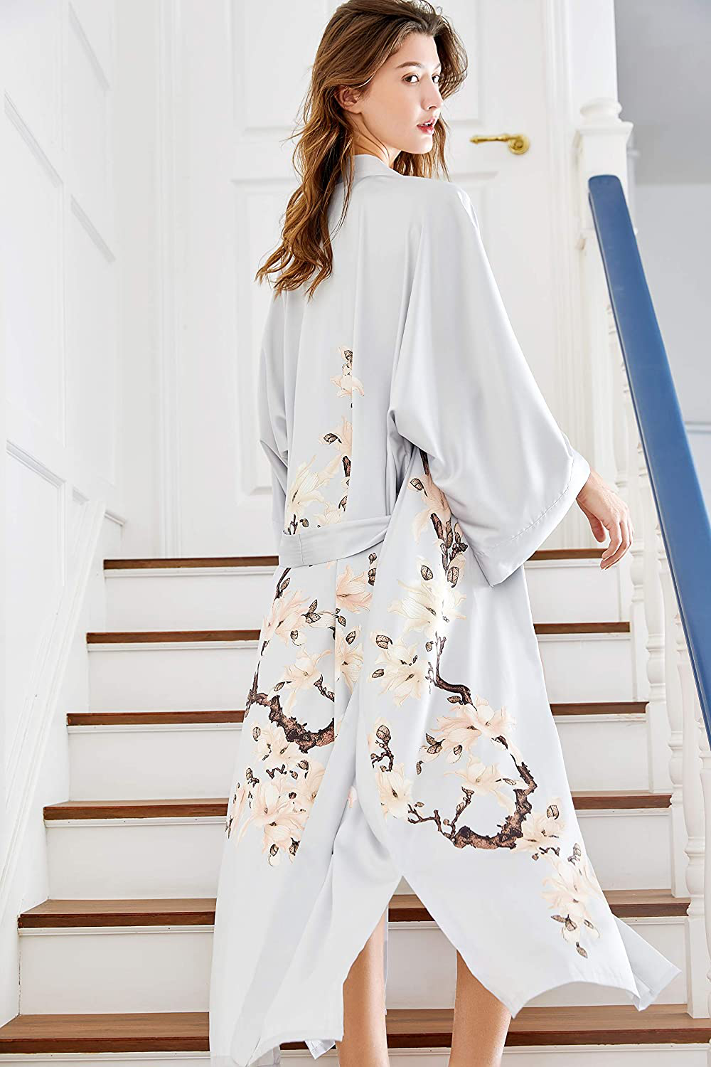 BABEYOND Kimono Robe Cover up Long Floral Satin Sleepwear Silky Bathrobe Bachelorette Robe Apparel & Accessories > Clothing > Sleepwear & Loungewear > Robes Kylie Max   