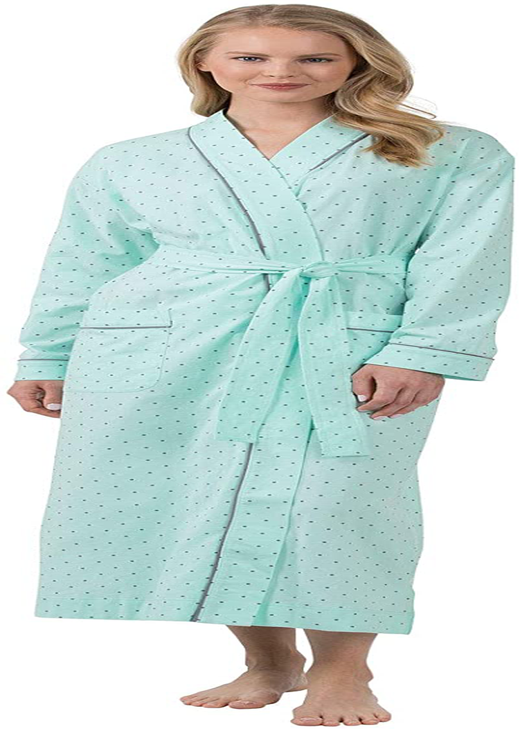 Pajamagram Long Women'S Cotton Robes - Soft Robe Womens Apparel & Accessories > Clothing > Sleepwear & Loungewear > Robes PajamaGram Mint - Polka Dot Large 