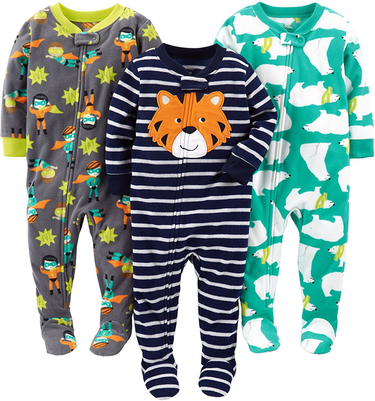 Simple Joys by Carter'S Toddler and Baby Boys' Loose Fit Fleece Footed Pajamas, Pack of 3 Apparel & Accessories > Clothing > Sleepwear & Loungewear > Pajamas Kylie Max   