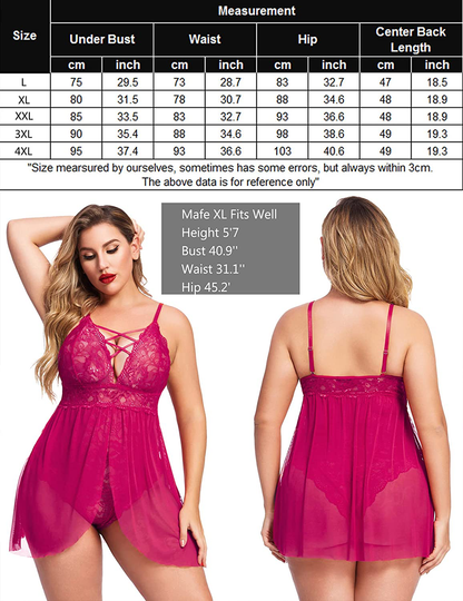 Avidlove plus Size Babydoll Womens Snap Crotch Lingerie V Neck Lace Nighty Mesh Sleepwear L-5XL Apparel & Accessories > Clothing > Underwear & Socks > Lingerie Kylie Max   