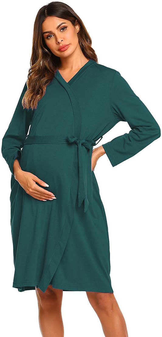 Ekouaer Maternity Robe 3 in 1 Labor Delivery Nursing Gown Hospital Breastfeeding Dress Bathrobes Apparel & Accessories > Clothing > Sleepwear & Loungewear > Robes Ekouaer A_dark Green Small 