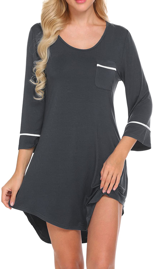 Ekouaer Women’S Sleepshirt 3/4 Sleeves Nightgown Sexy Nightshirts Boyfriend Sleepwear S-XXL Apparel & Accessories > Clothing > Sleepwear & Loungewear > Nightgowns Kylie Max   