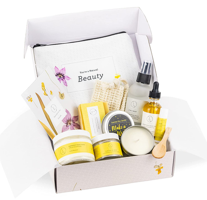 Spa Gift Set, Pampering Relaxing Box, Citrus Care Package for Women, Including 9 pc- Soap Bar, Facial Mask, Mist, Body Oil, Lip Balm, Cosmetic Bag, Scrub, Soy Candle & Sponge by Lizush. Arts & Entertainment > Party & Celebration > Gift Giving Lizush   
