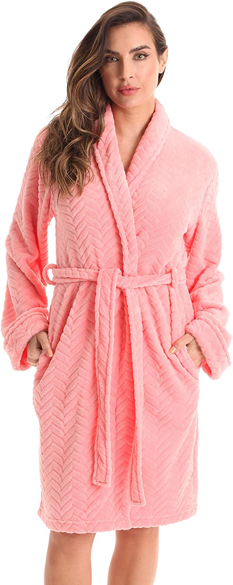 Just Love Kimono Robe Velour Chevron Texture Bath Robes for Women Apparel & Accessories > Clothing > Sleepwear & Loungewear > Robes Just Love Coral 3X 