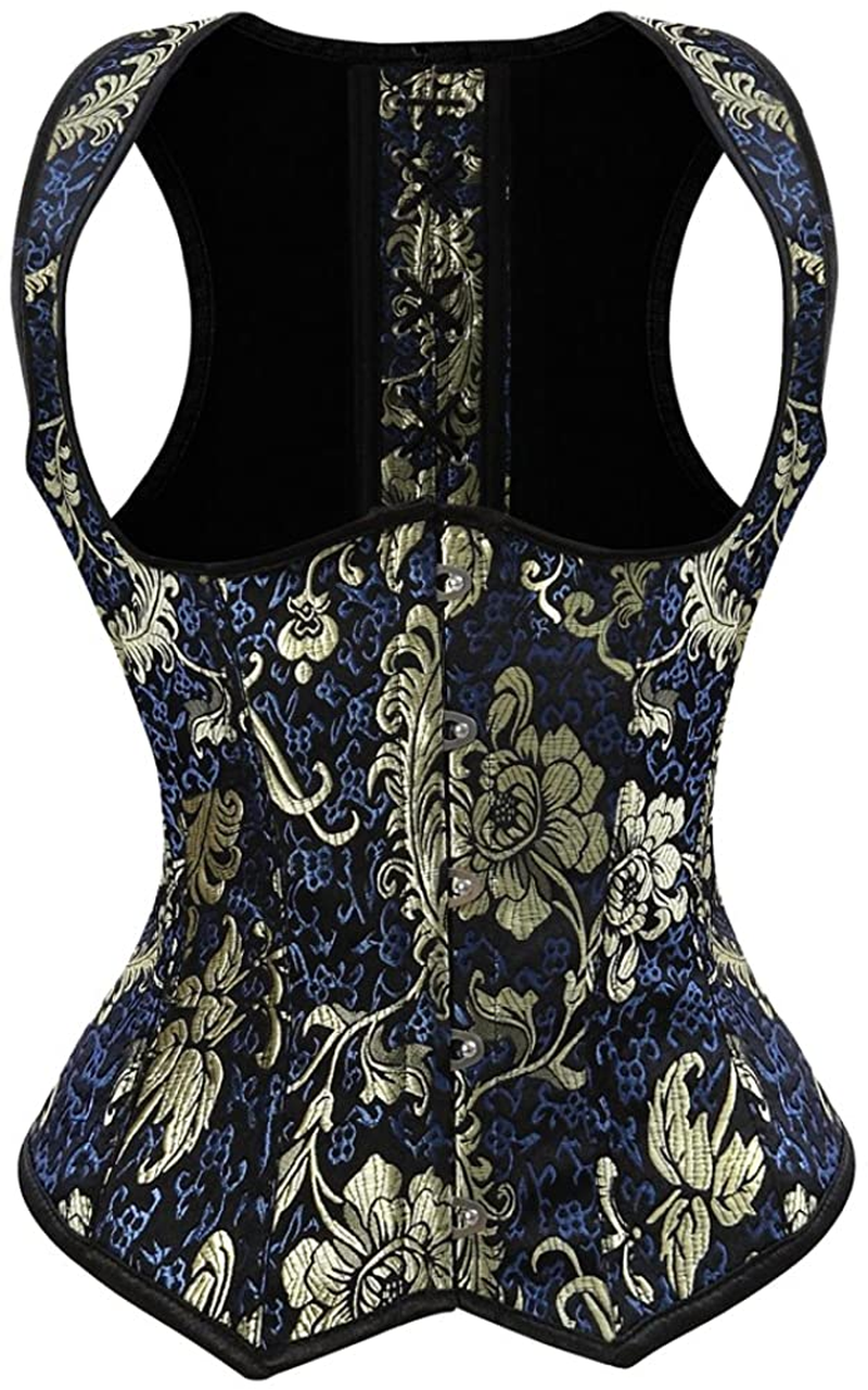 Frawirshau Women'S Gothic Steampunk Corset Bustier Waist Cincher Underbust Corset Vest Tank Top Apparel & Accessories > Clothing > Underwear & Socks > Lingerie frawirshau Blue-2005 4X-Large 