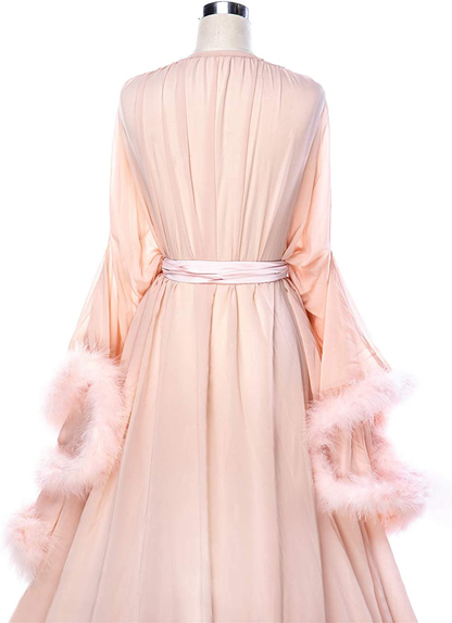 Molisa Women'S Sexy Feather Bridal Robe Long Wedding Scarf Illusion Bathrobe Sleepwear Lingerie Robe Nightgown Apparel & Accessories > Clothing > Sleepwear & Loungewear > Robes Molisa   
