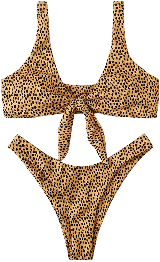 SweatyRocks Women's Sexy Bikini Swimsuit Tie Knot Front Leopard Print Swimwear Set Apparel & Accessories > Clothing > Swimwear SweatyRocks Graphic Medium 