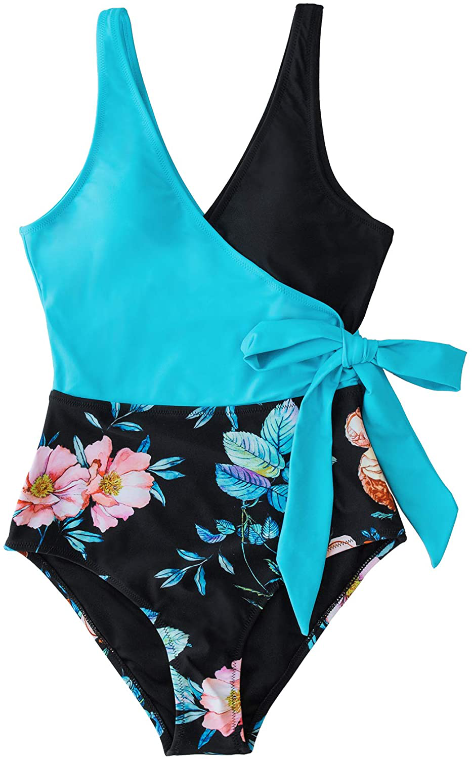 CUPSHE Women'S One Piece Swimsuit Wrap Color Block Tie Side Bathing Suit Apparel & Accessories > Clothing > Swimwear Kylie Max   