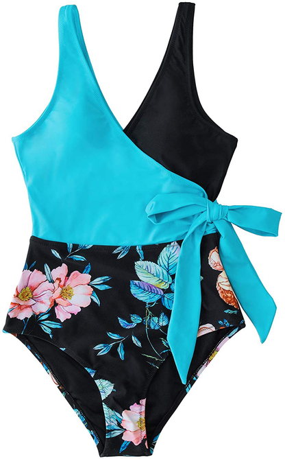 CUPSHE Women'S One Piece Swimsuit Wrap Color Block Tie Side Bathing Suit Apparel & Accessories > Clothing > Swimwear Kylie Max   