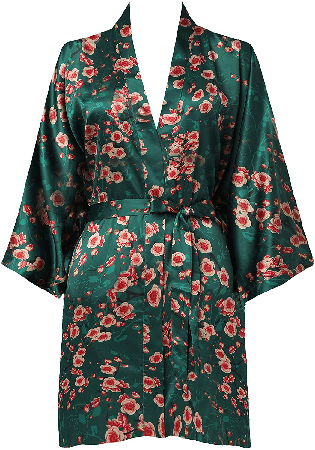 BABEYOND Short Kimono Bath Robe Blouse Kimono Cover up Loose Cardigan Sleepwear Wedding Robe Apparel & Accessories > Clothing > Sleepwear & Loungewear > Robes KYLIE MAX Dark Green  