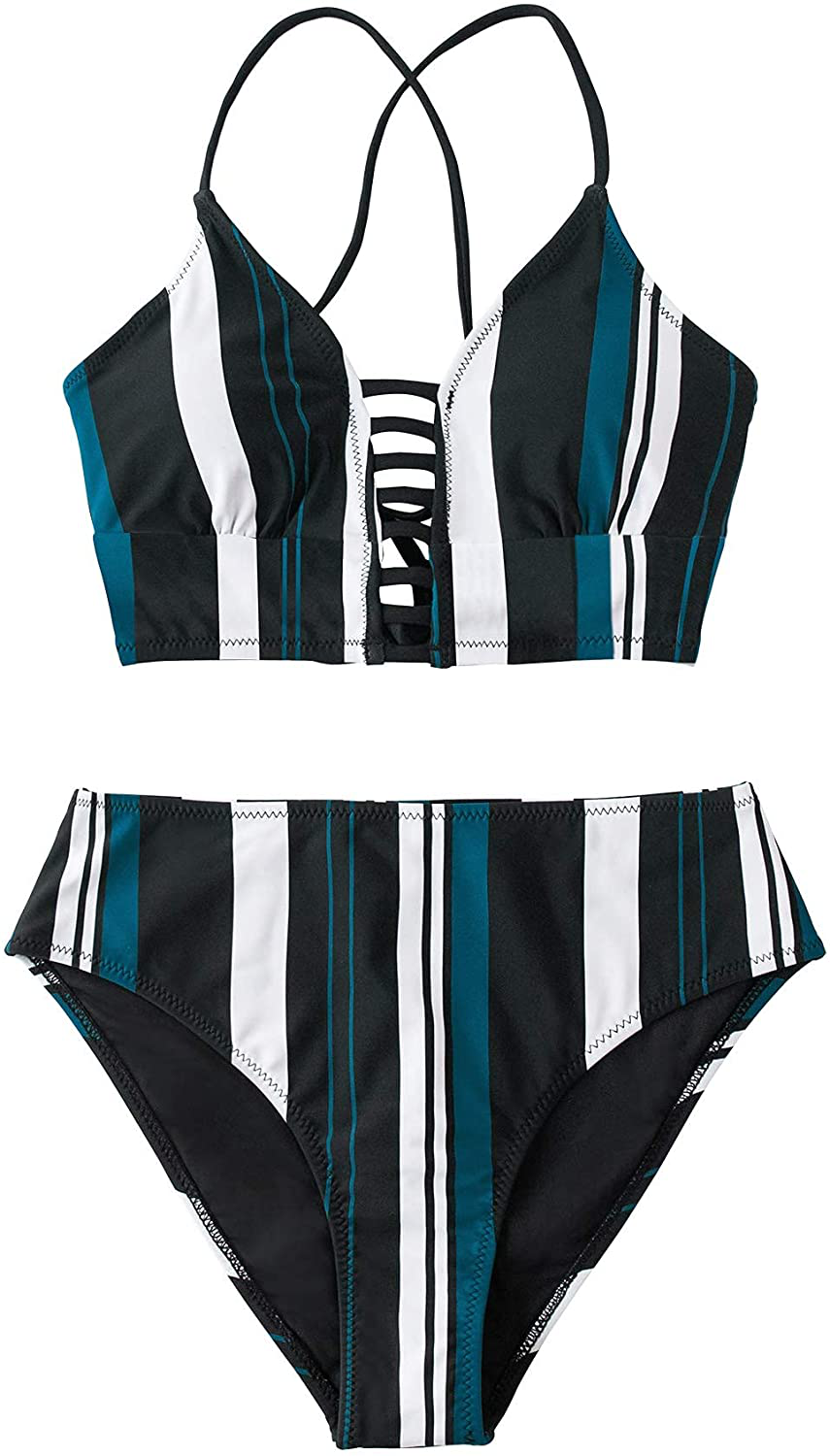 CUPSHE Women’s Bikini Swimsuit Floral Print Lace Up Multi Color Strappy Two Piece Bathing Suit Apparel & Accessories > Clothing > Swimwear KYLIE MAX   