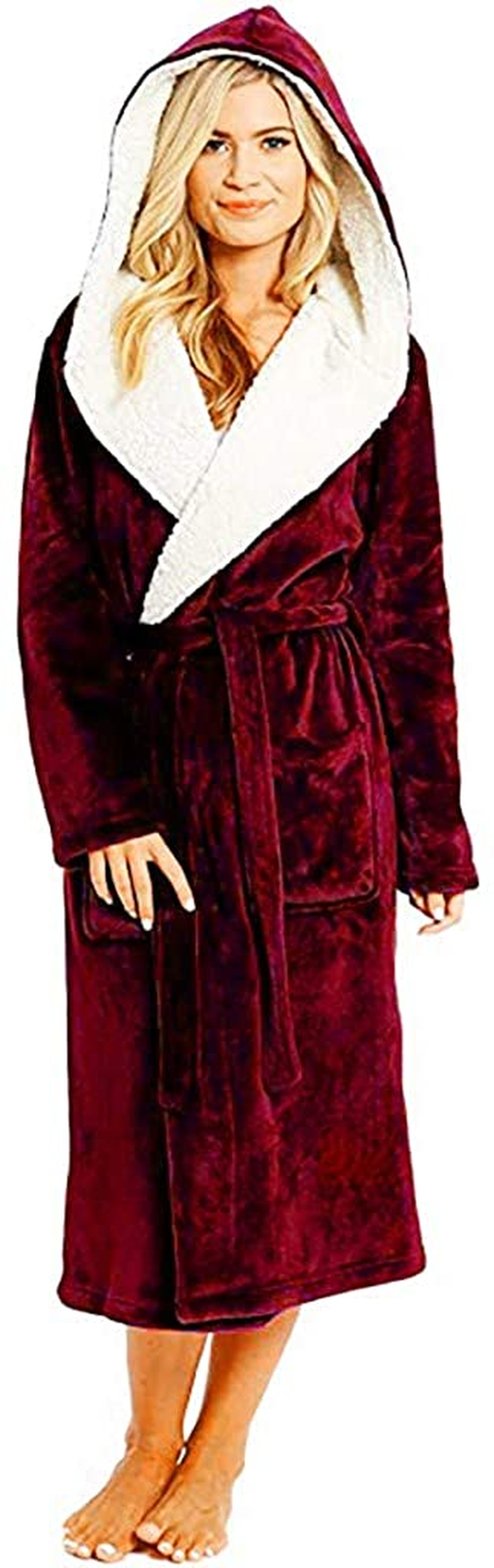 Women'S Autum Winter plus Size Hooded Jumpsuit Pajamas Robe,Loose Long Bathrobe Sleepwear Loungewear Negligees Nightgowns Apparel & Accessories > Clothing > Underwear & Socks > Shapewear AKshehe Red Large 