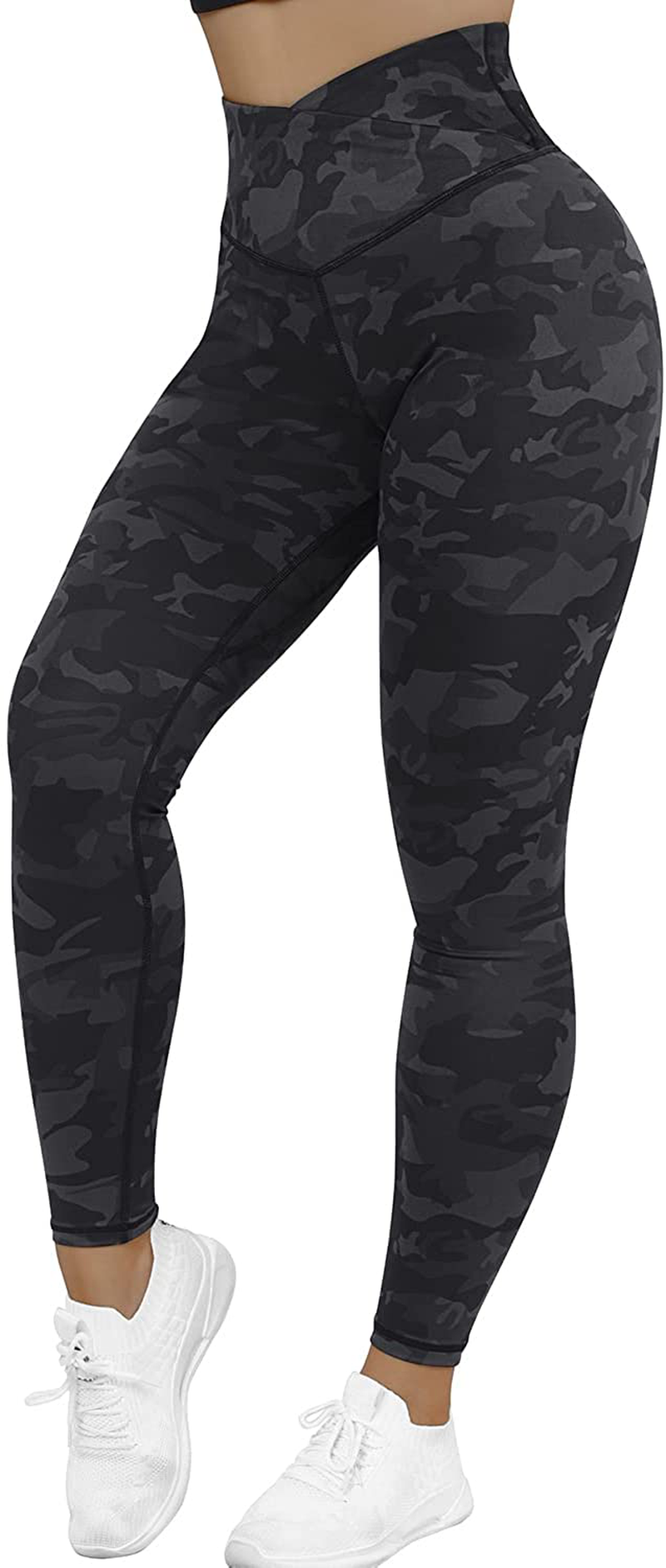RXRXCOCO Women Cross Waist Butt Lifting Leggings Workout Gym High Waisted Yoga Pants Tights Apparel & Accessories > Clothing > Activewear RXRXCOCO C Camo Grey X-Large 