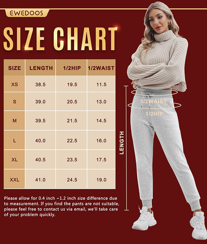 Ewedoos Fleece Sweatpants for Women with Pockets - Fleece Lined Joggers for Women Winter Pants Womens Sweatpants with Pockets Apparel & Accessories > Clothing > Activewear Kylie Max   