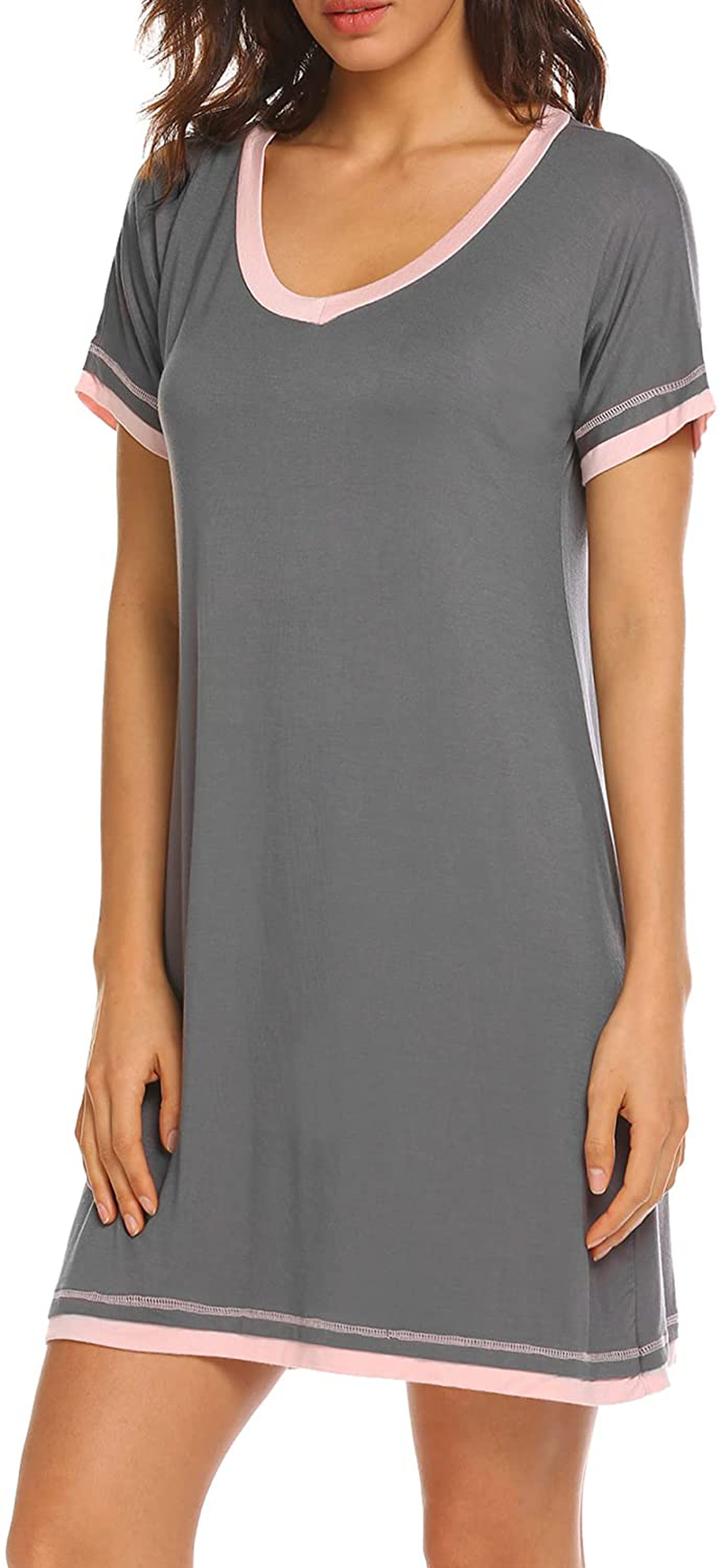 Czdolay Soft Sleepwear Womens Short Sleeve Nightgowns Knit Sleepshirts V Neck Night Shirts S-XXL Apparel & Accessories > Clothing > Sleepwear & Loungewear > Nightgowns Kylie Max   
