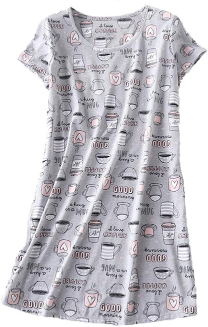 PNAEONG Women'S Cotton Nightgown Sleepwear Short Sleeves Shirt Casual Print Sleepdress Apparel & Accessories > Clothing > Sleepwear & Loungewear > Nightgowns Kylie Max   