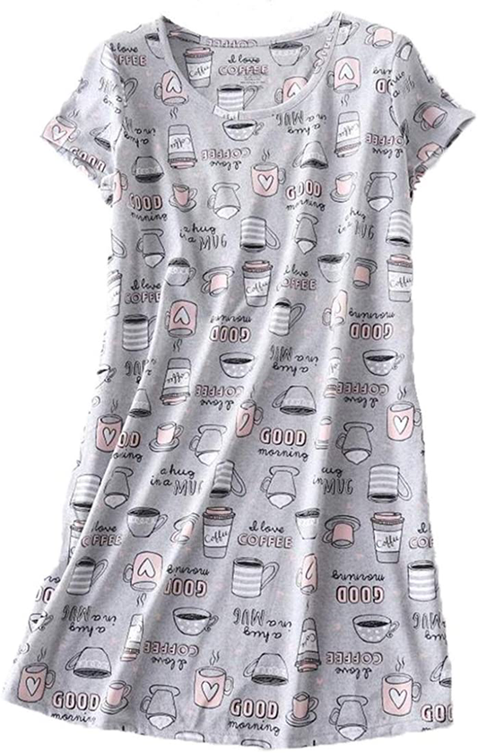 PNAEONG Women'S Cotton Nightgown Sleepwear Short Sleeves Shirt Casual Print Sleepdress Apparel & Accessories > Clothing > Sleepwear & Loungewear > Nightgowns Kylie Max   