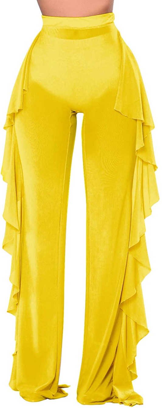 COCOLEGGINGS Women'S Sheer Mesh Ruffle Pants Swimsuit Bikini Bottom Cover Ups Apparel & Accessories > Clothing > Swimwear Kylie Max   