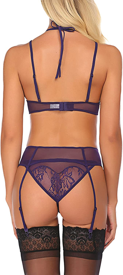 Avidlove Women Lace Lingerie Set with Garter Belts Lace Teddy Babydoll Bodysuit (NO Stockings) Apparel & Accessories > Clothing > Underwear & Socks > Lingerie Avidlove   