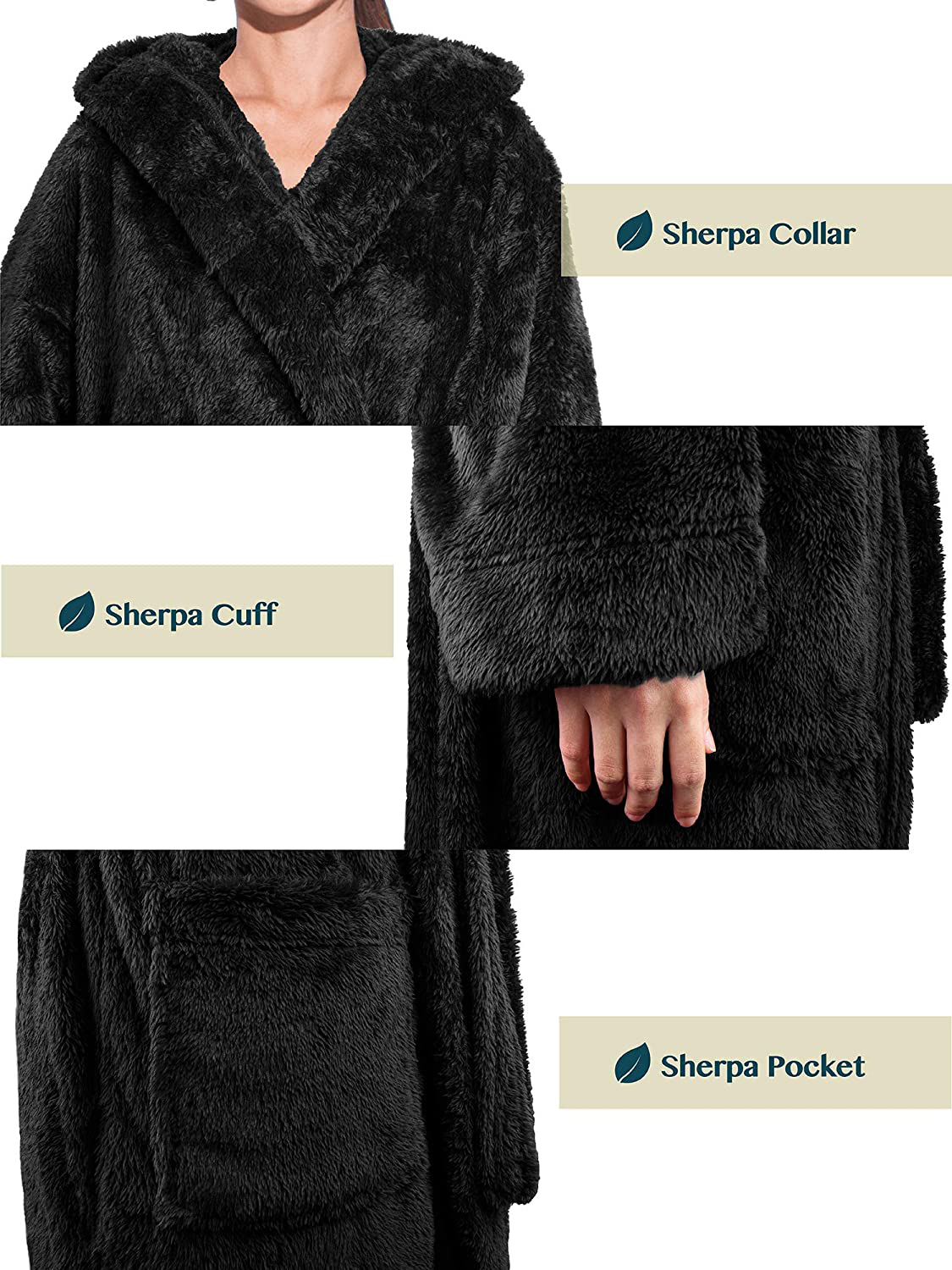 PAVILIA Women Hooded Plush Soft Robe | Fluffy Warm Fleece Sherpa Shaggy Bathrobe Apparel & Accessories > Clothing > Sleepwear & Loungewear > Robes Kylie Max   