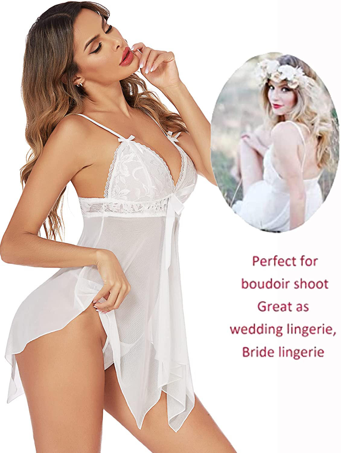 Avidlove Women Sexy Lingerie Lace Babydoll Nightdress Mesh Chemise V Neck Sleepwear Apparel & Accessories > Clothing > Underwear & Socks > Lingerie Kylie Max   