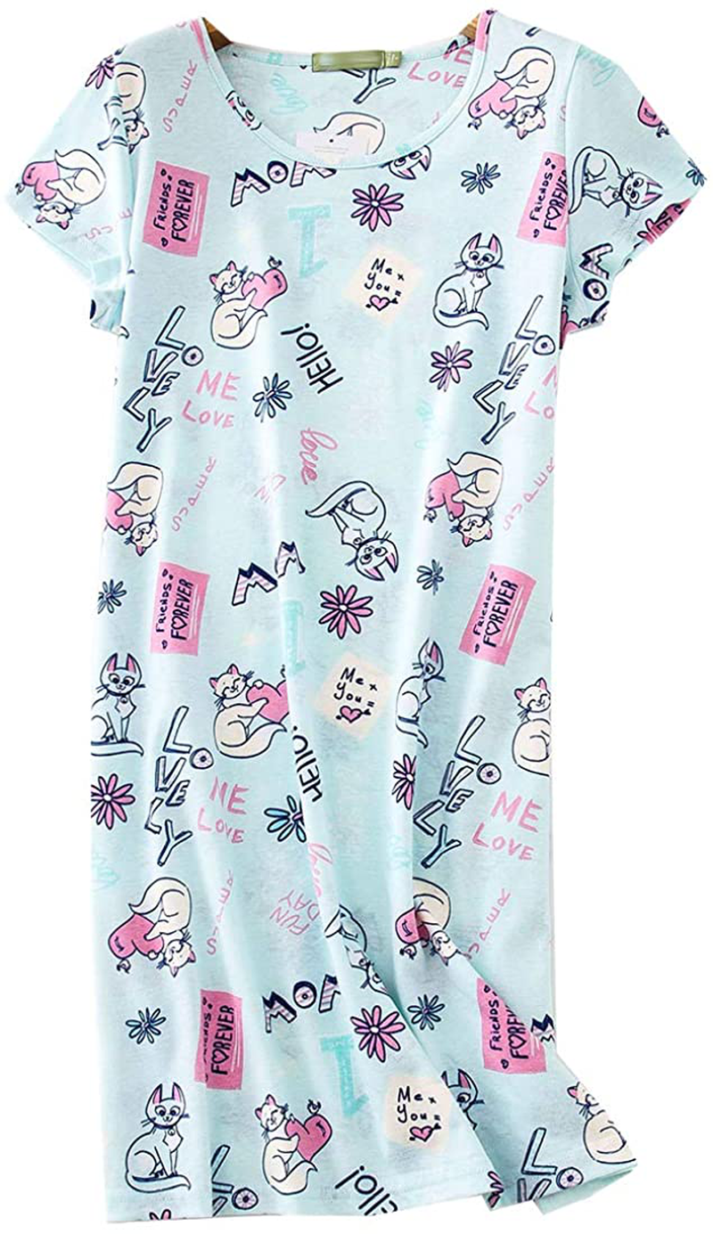 PNAEONG Women'S Cotton Nightgown Sleepwear Short Sleeves Shirt Casual Print Sleepdress Apparel & Accessories > Clothing > Sleepwear & Loungewear > Nightgowns Kylie Max   