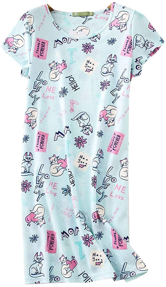 PNAEONG Women'S Cotton Nightgown Sleepwear Short Sleeves Shirt Casual Print Sleepdress Apparel & Accessories > Clothing > Sleepwear & Loungewear > Nightgowns Kylie Max   