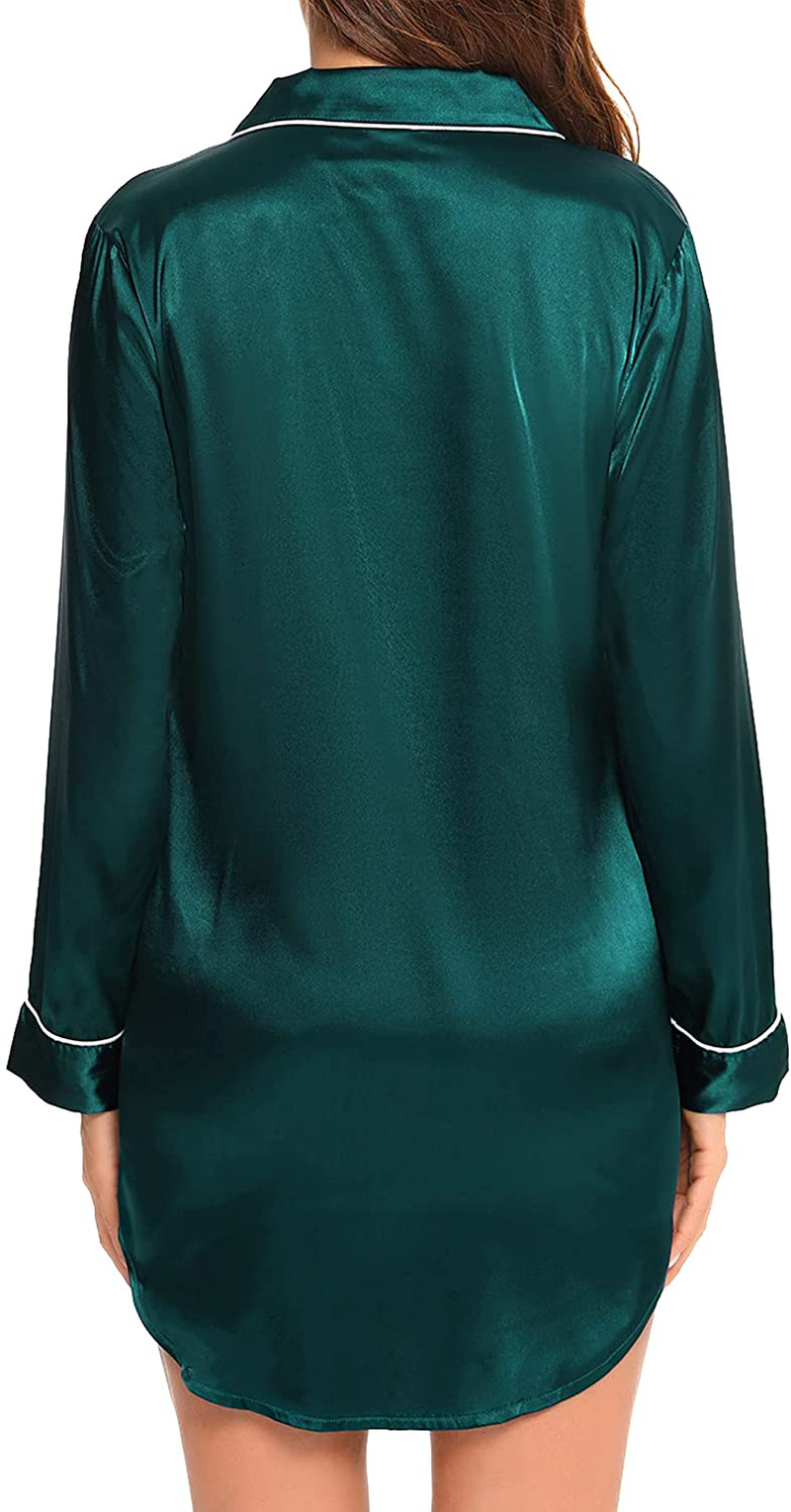 SWOMOG Women'S Satin Sleep Shirt Long Sleeve Sleepwear Silk Nightshirt Button down Pajama Top Apparel & Accessories > Clothing > Sleepwear & Loungewear > Nightgowns Kylie Max   
