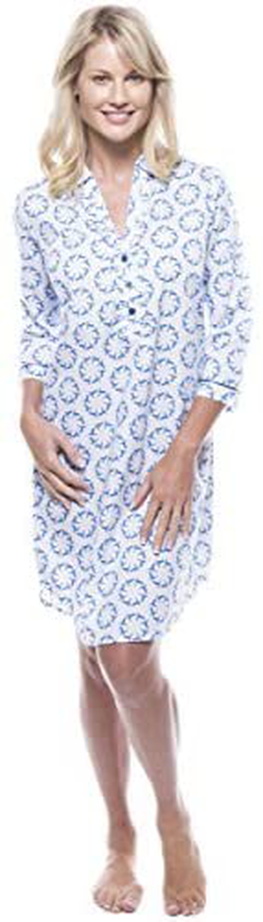 Noble Mount Women'S 100% Cotton Poplin Long Sleeve Tunic Sleep Shirt Apparel & Accessories > Clothing > Sleepwear & Loungewear > Nightgowns Kylie Max   