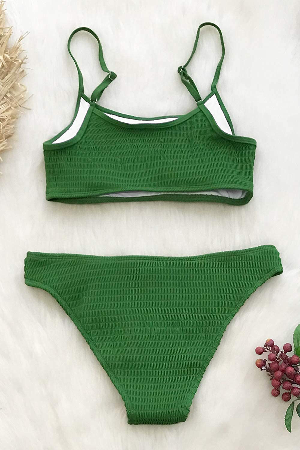 CUPSHE Women's Bikini Swimsuit Ruched Thong Two Piece Bathing Suit Apparel & Accessories > Clothing > Swimwear CUPSHE   