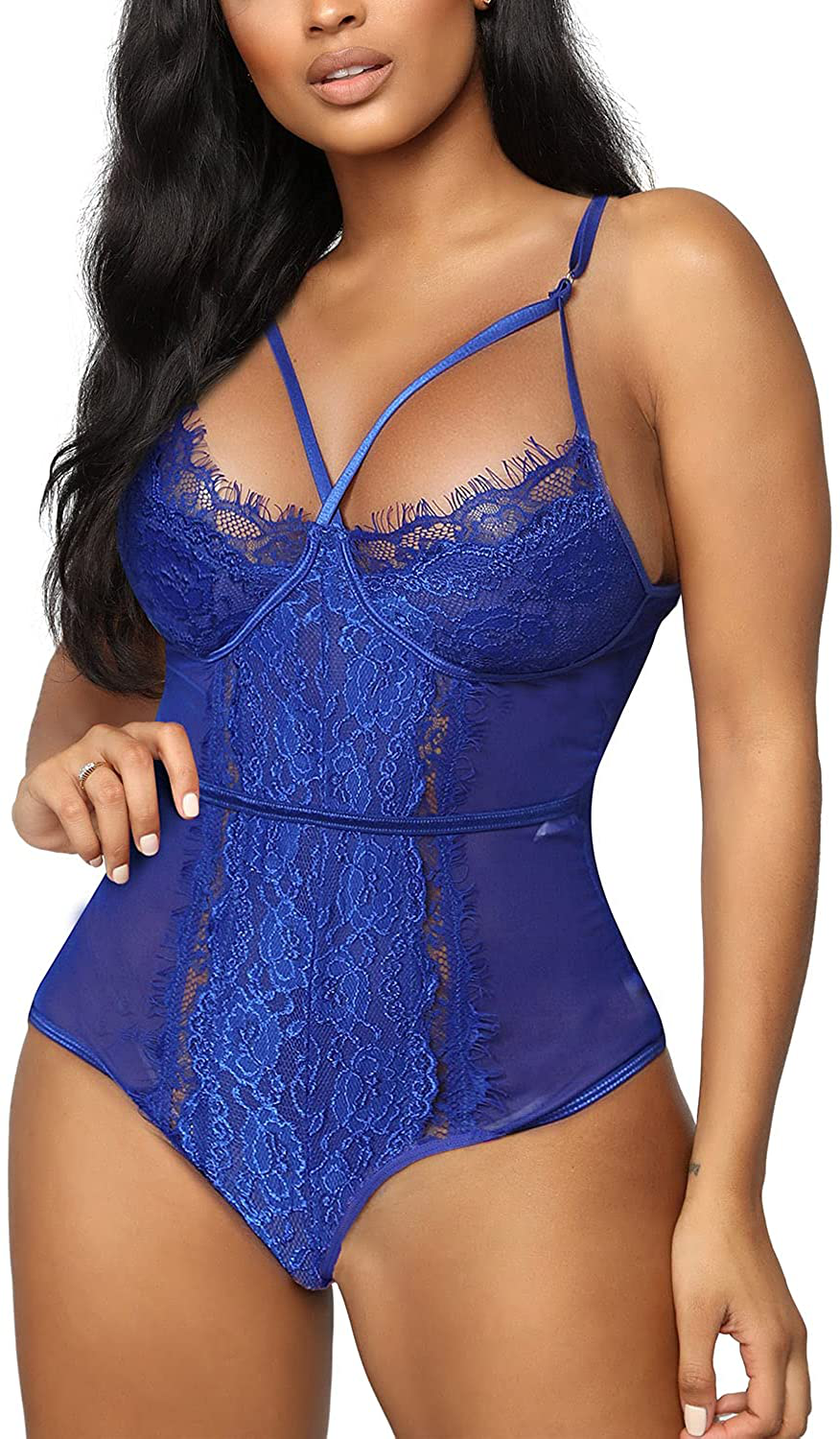 Aranmei Women's Sexy Eyelash Lace bodysuit Snap Crotch Teddy Lingerie Apparel & Accessories > Clothing > Underwear & Socks > Lingerie Aranmei Royal Blue XX-Large 