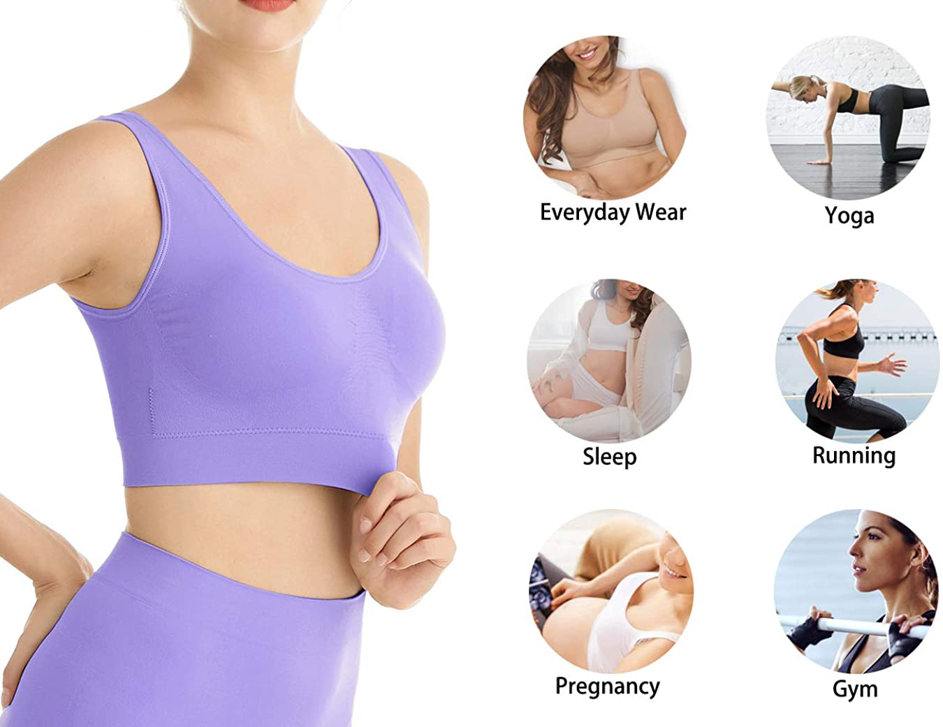 Lemef 3-Pack Seamless Sports Bra Wirefree Yoga Bra with Removable Pads for Women Apparel & Accessories > Clothing > Underwear & Socks > Bras Kylie Max   