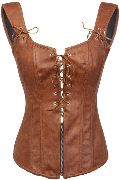 Bslingerie Womens Faux Leather Renaissance Steampunk Bustier Corset Apparel & Accessories > Clothing > Underwear & Socks > Lingerie Bslingerie Brown Small 