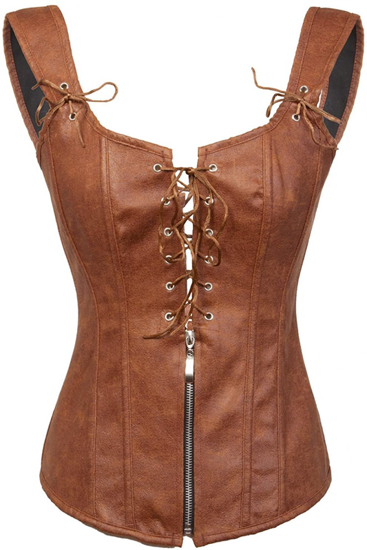 Bslingerie Womens Faux Leather Renaissance Steampunk Bustier Corset Apparel & Accessories > Clothing > Underwear & Socks > Lingerie Bslingerie Brown Small 